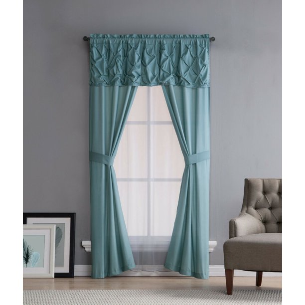 Kate Aurora Complete 5 Piece Ruffled Window in a Bag Curtain Set Blue