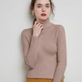 thumbnail image 2 of Fiaer Pullover Sweaters for Women Trendy Turtleneck Neck Long Sleeve Plus Size Solid Color Slim Fit Casual Solid Warm Ribbed Knit Tops Pink L, 2 of 4