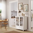 thumbnail image 2 of Leumius Minimalist White Buffet Cabinet with Double Glass Doors and Drawer, Modern Wooden Storage Sideboard Cupboard for Living room Dining Room Hallway Entryway, 2 of 9