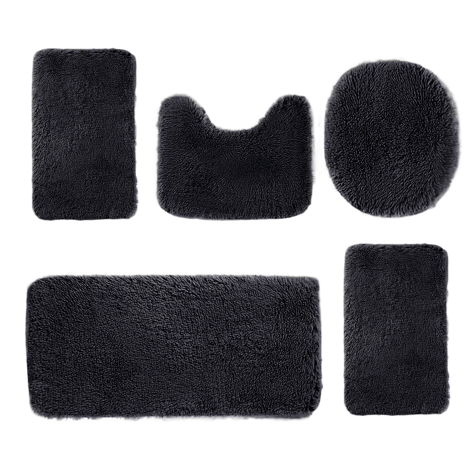 Solid Color Bath Mat 5-Piece Set, Non-Slip Water Absorbent Bathroom Rugs, Soft & Comfortable, Machine Washable for Home & Restroom Use
