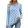 thumbnail image 5 of HOMBOM Crew Neck T-Shirts for Women Long Sleeve Tunic Tops Trendy Light Blue Tops Polka Dot Womens, 5 of 7