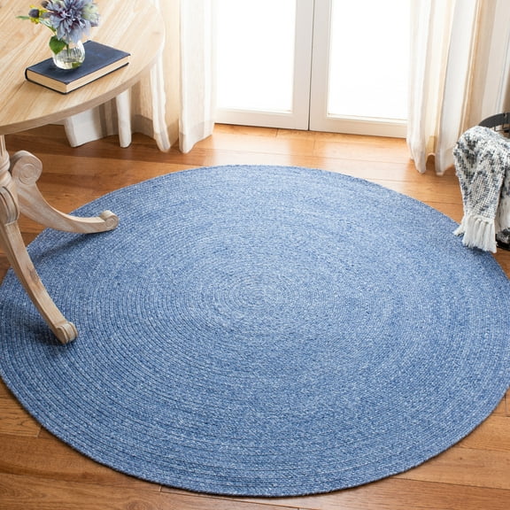 SAFAVIEH Braided Caleb Solid Polyester Reversible Area Rug, Blue, 7' x 7' Round