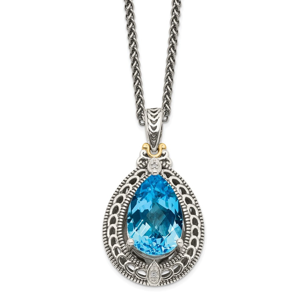 Mystic Topaz 0.57 Cts & White Sapphires Pendant Necklace .925 Silver