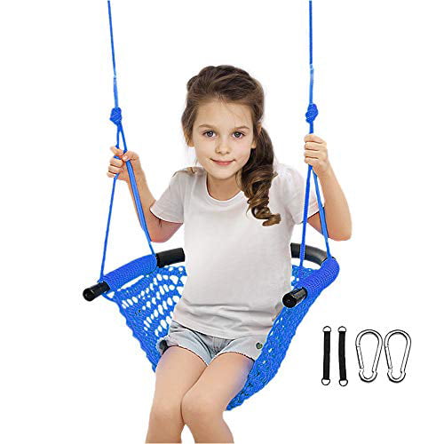 Beletops Kids Swing Swing Seat for Kids with Adjustable Ropes Heavy Duty Rope Play Secure Children Swing Set Hand-kitting Rope Swing Seat Playground Platform Swing Complete Set Green 