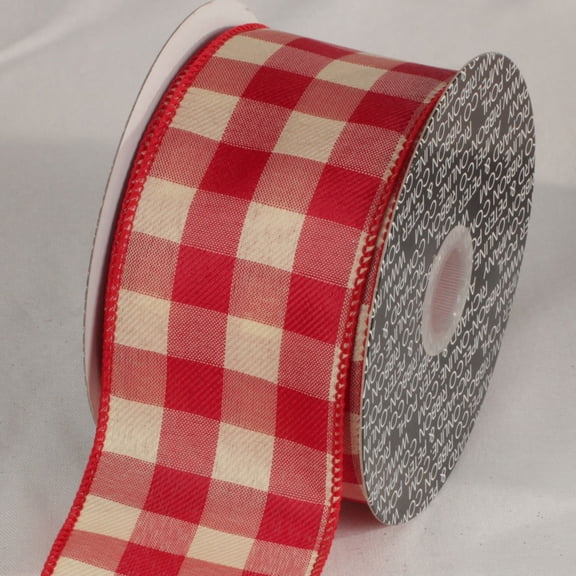 The Ribbon People Red and Beige Gingham Wired Craft Ribbon 2.5" x 40 Yards