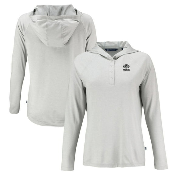 Women's Cutter & Buck Gray Green Bay Packers Coastline Epic Comfort Eco Recycled Long Sleeve Hoodie T-Shirt