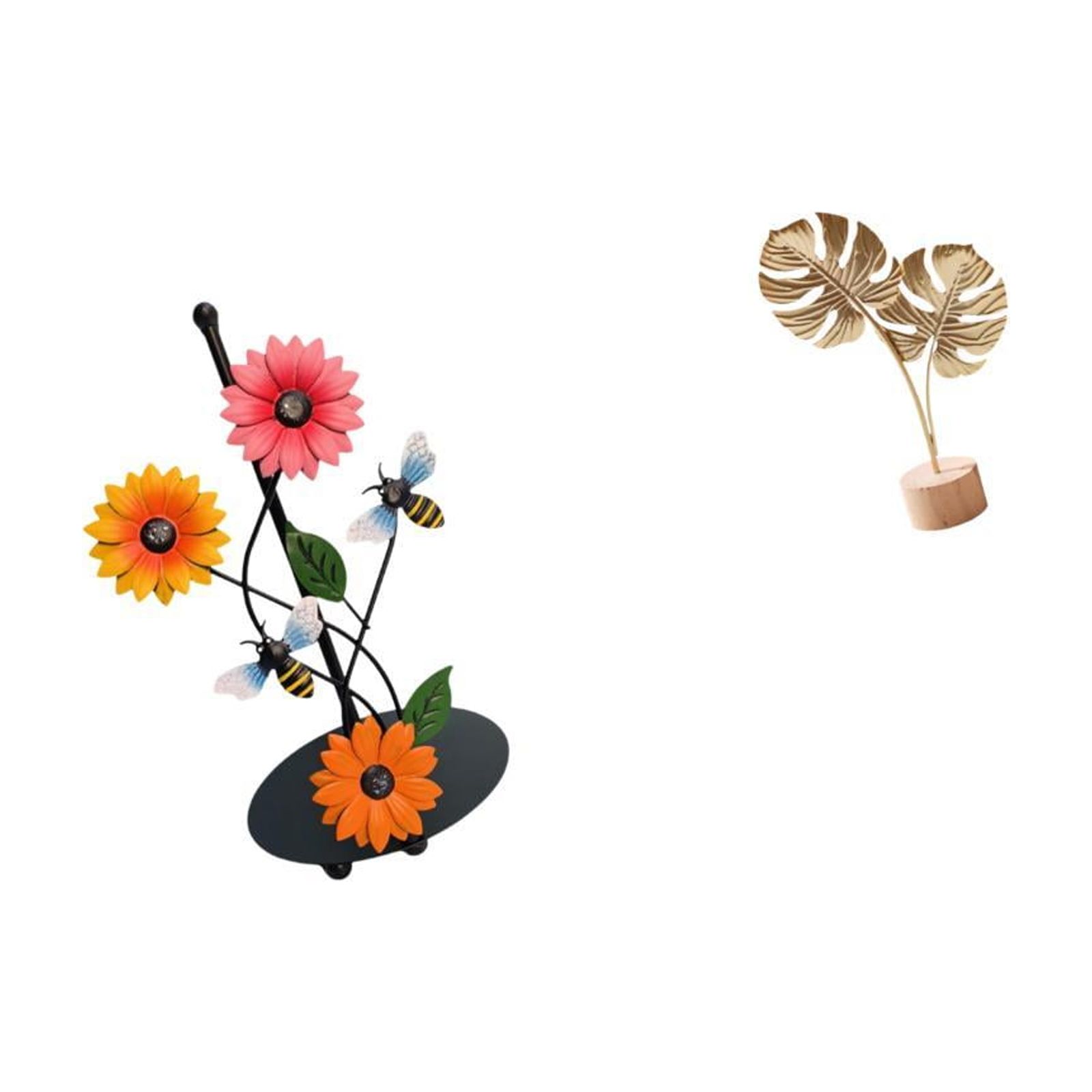 Fiocias Leaf Sculpture Toilet Paper Holder Paper Towel Holder Countertop Kitchen Roll Holder Metal Leaf Statue with Iron And Wood Base Suitable for Kitchen Di