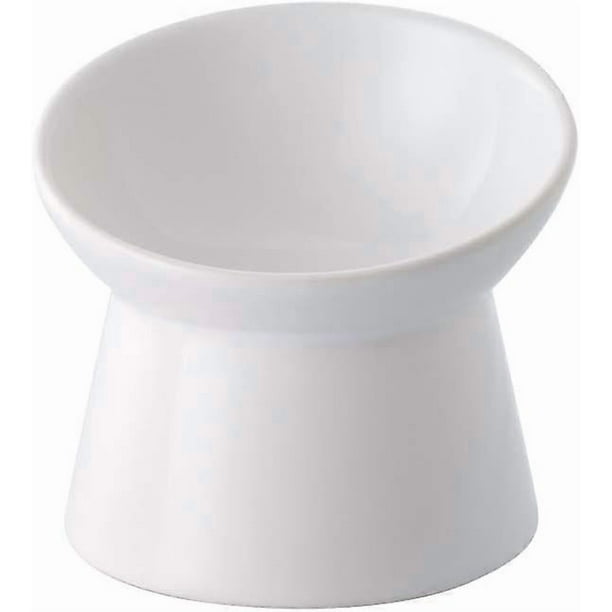 Small White Ceramic Elevated Cat Bowl, Tilted Elevated Food or Water Bowl, Non-Pressure, Anti-Backflow, Dishwasher and Microwave Safe, Lead and Cadmiu