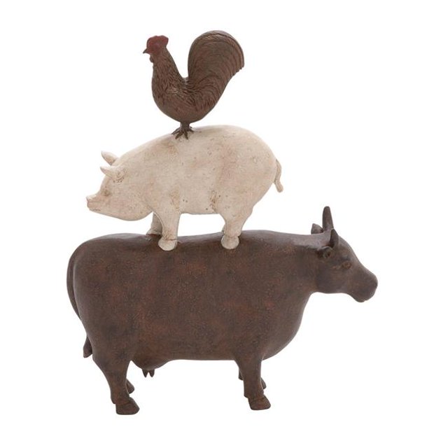 Benjara BM216616 Décoration de Table de Sculpture Animale Empilée de Style Ferme&44; Brun & Blanc