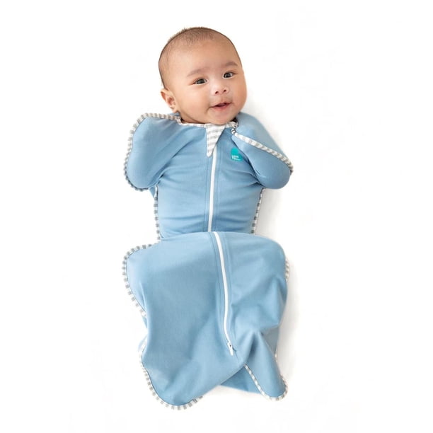 Love to Dream Saco de dormir para bebé Swaddle Up Cotton 1.0 TOG, Brazos arriba, Cremallera doble, Recién nacido 5-8.5 lbs, Azul polvo(S)
