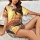 thumbnail image 4 of Balery Sunset Dancing Dolphin A Conjunto de Pijama para Mujer con Estampado, Dos Piezas de Manga Corta y Shorts, Ropa de Dormir Suave con Cuello Redondo y Bolsillos-Medium, 4 of 6