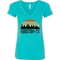 thumbnail image 3 of Inktastic Houston Texas Skyline Retro Women's V-Neck T-Shirt, 3 of 5
