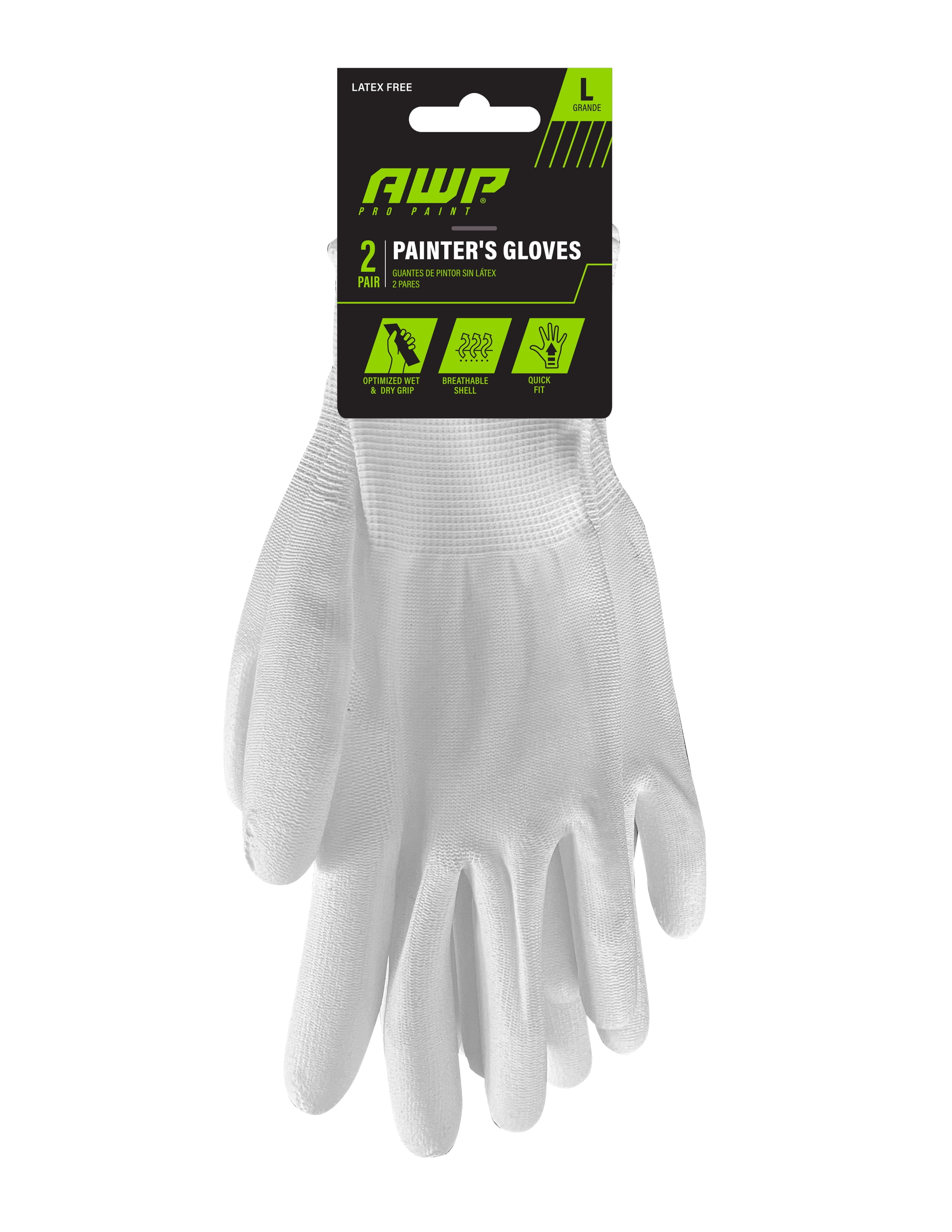AWP Pro Paint Painter's Work Gloves, Latex Free- Men's Large, White, 2 Pair