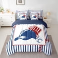 thumbnail image 2 of Feelyou Retro Baseball Hat Comforter Set 7pcs, Blue Stripes Lines Queen Bedding Sets, 2 of 8