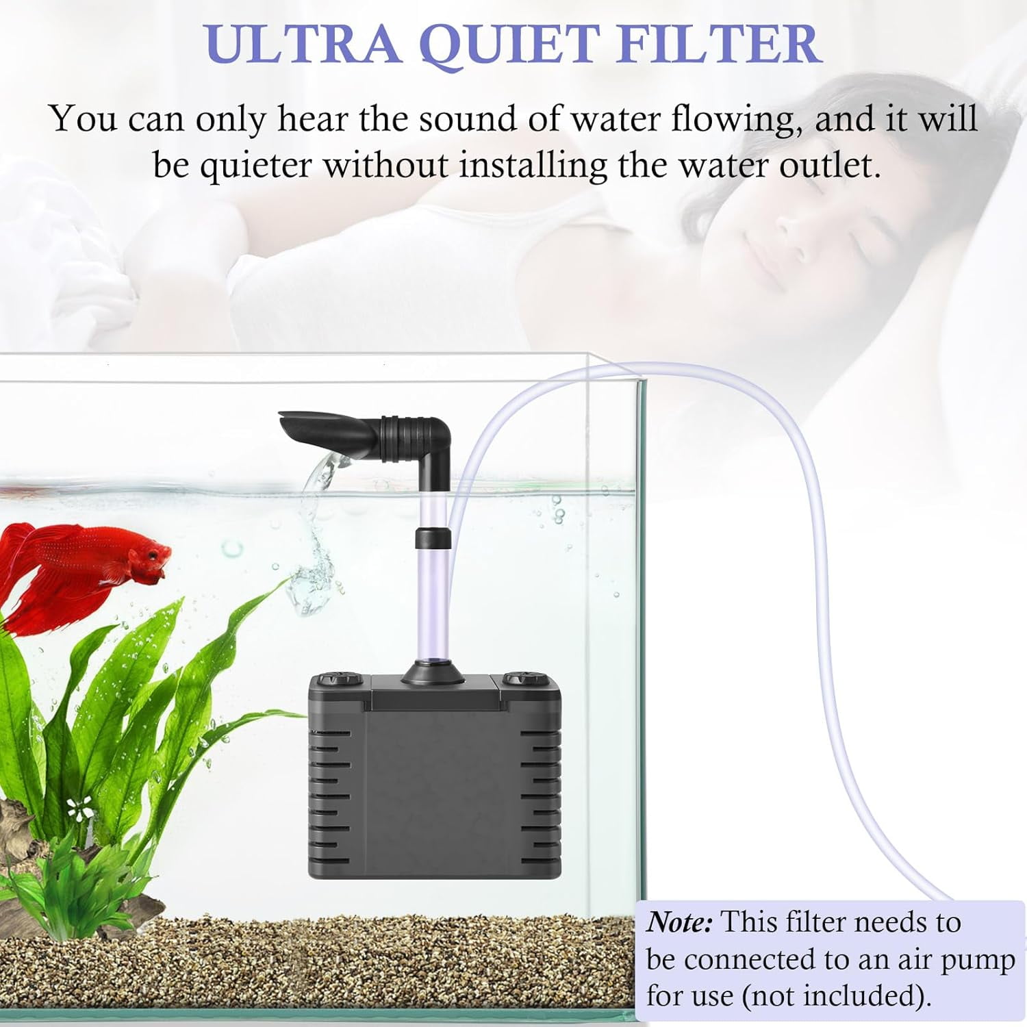 3 in 1 Aquarium Internal Filter, Submersible Power Filter with 130 GPH Water Pump, Built-in Triple Filtration System Featuring Air Stone, Sponge and Ceramic Balls for 5-30 Gallon Fish Tank
