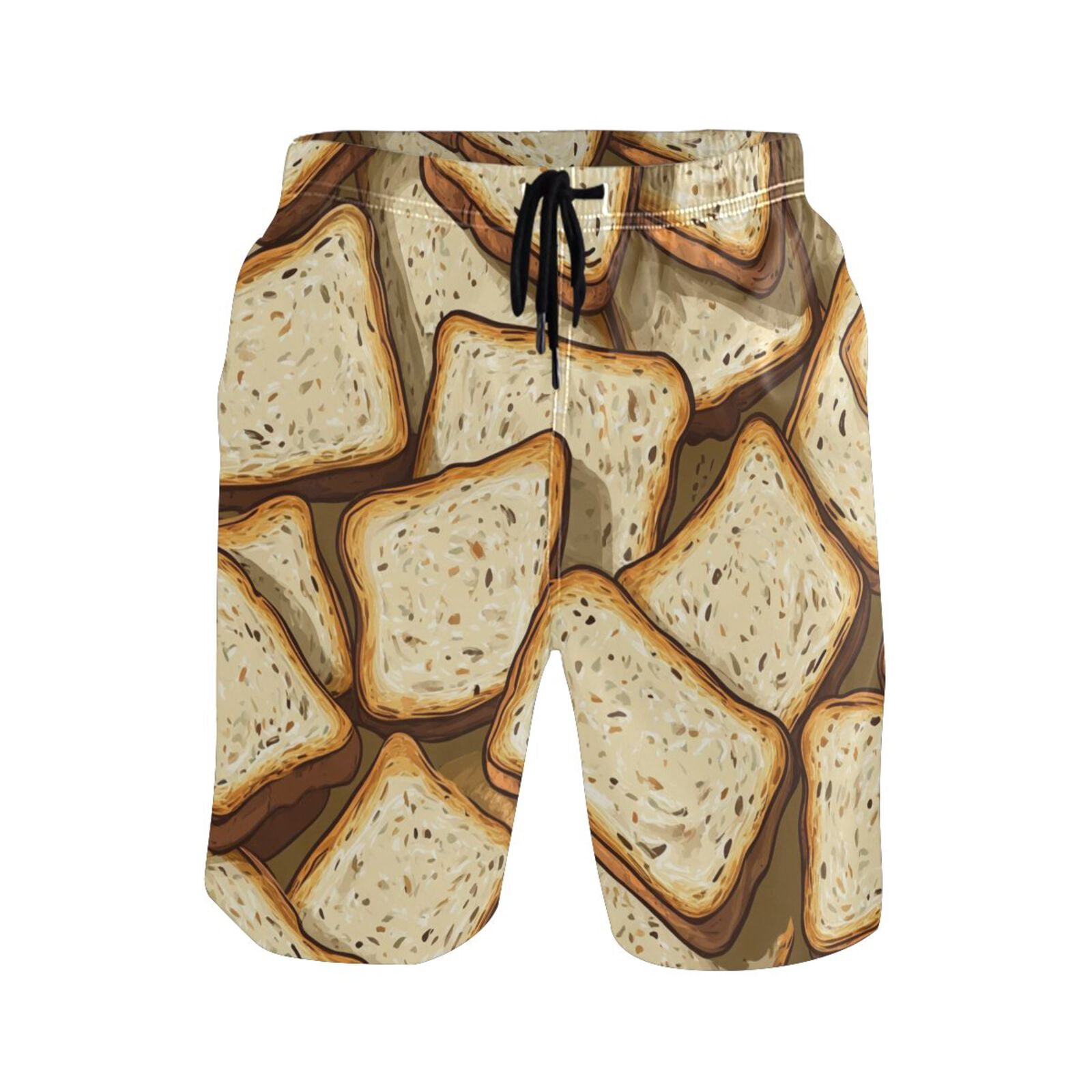 Ckdifva Bread Slices Men's Board Shorts Swim Trunks Drawstring Summer Beach Golf Shorts Quick Dry with Pockets