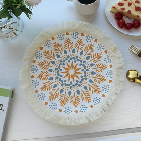 

KAOU Table Mat Insulated Bohemian Woven Round Tassels Dining Mat Home Decor