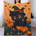 thumbnail image 4 of GXFC Halloween Cat Witch blanket, comfortable and soft, warm casual blanket, printed design, winter sofa dormitory home decoration, must-have travel product. Size is 60x80 inches., 4 of 9