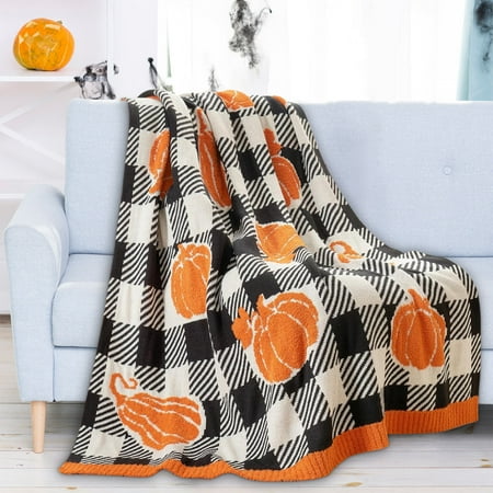 

Samdeem New Flannel Blanket Scary Halloween Pumpkin Pattern Printed Blanket Conditioning Blanket Portable Travel Blanket Fall Home Decor (100%Polyester）