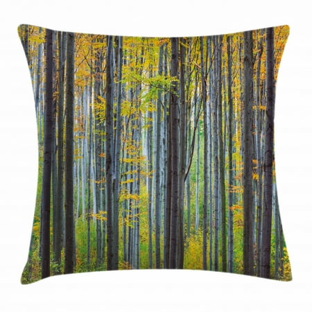 Yellow Body Pillow Fall Decorations Throw Pillow Cushion Cover, Lush Beech Fall Tree with Tall Bodies Wilderness Rural Countryside Design, Decorative Square Accent Pillow Case, 18 X 18 Inches, Grey Yellow, by Ambesonne ()