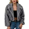 thumbnail image 2 of Delliss Women's Long Sleeve Trendy Winter Faux Fur Crop Jacket Gray L, 2 of 7