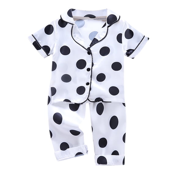 Wenfanal Pajama Sets Baby Girl Clothes,Toddler Baby Girls Short Sleeve Dot Print Tops Pants Pajamas Sleepwear Outfits Girls Fashion Size 12-18 Months,White