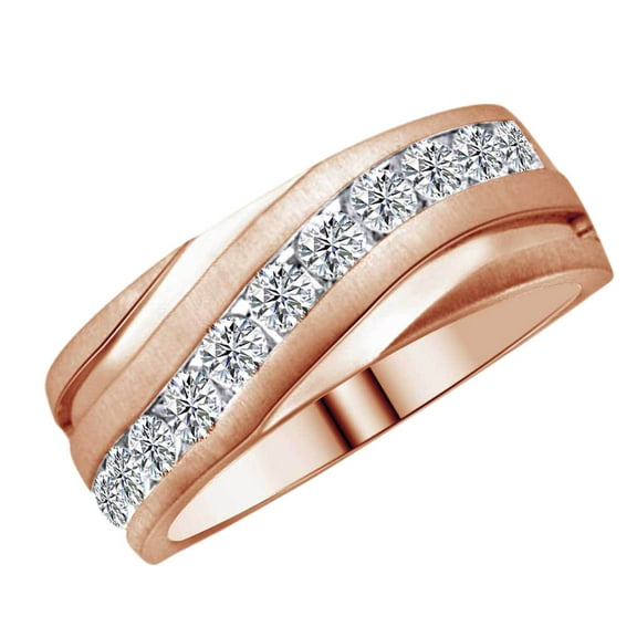 AFFY Round Shape White Natural Diamond Men's Band Ring In 10k Rose Gold (0.25 cttw) Ring Size-4