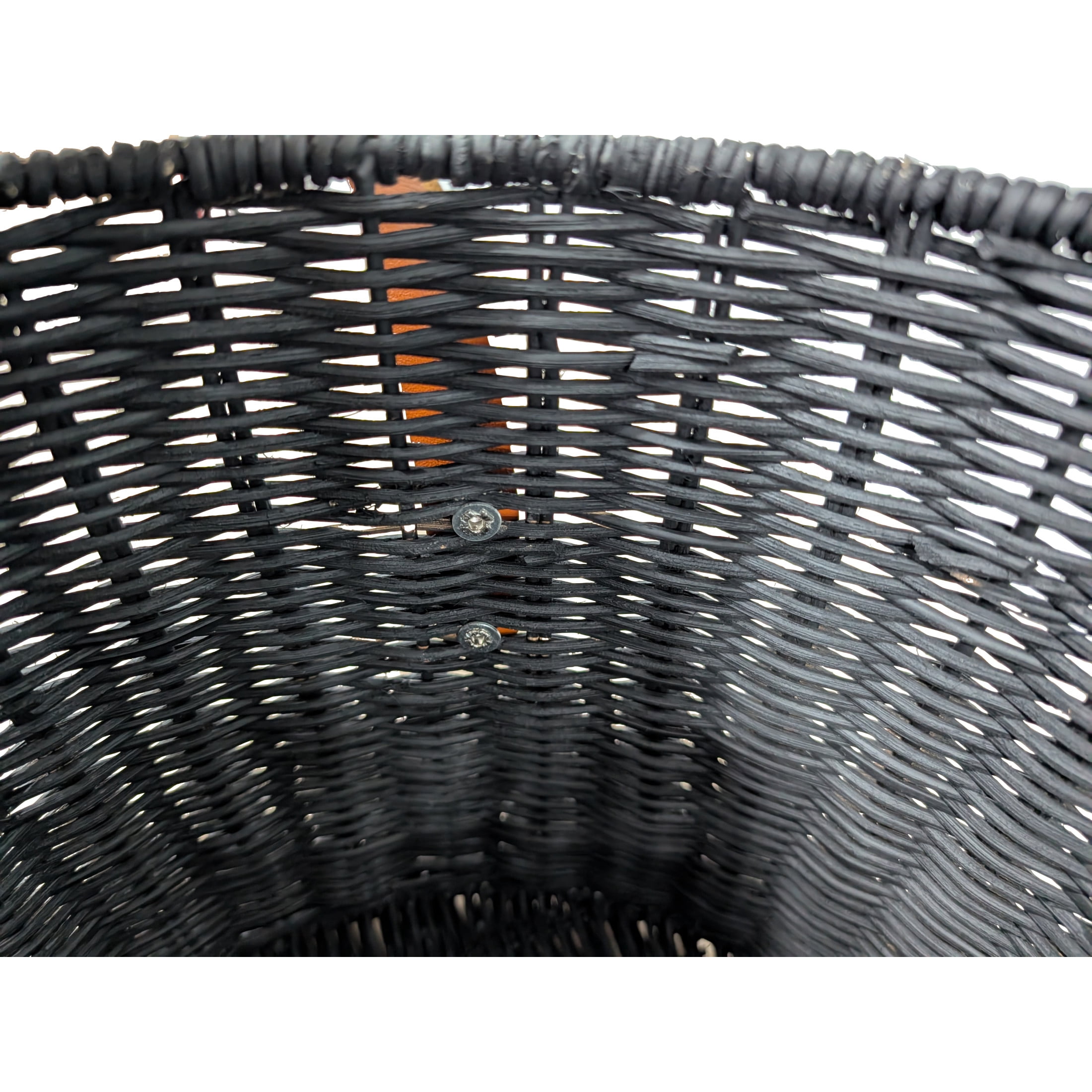 DecMode 16" x 11" Black Rattan Handmade Woven Storage Basket with Brown Leather Handles, 1-Piece