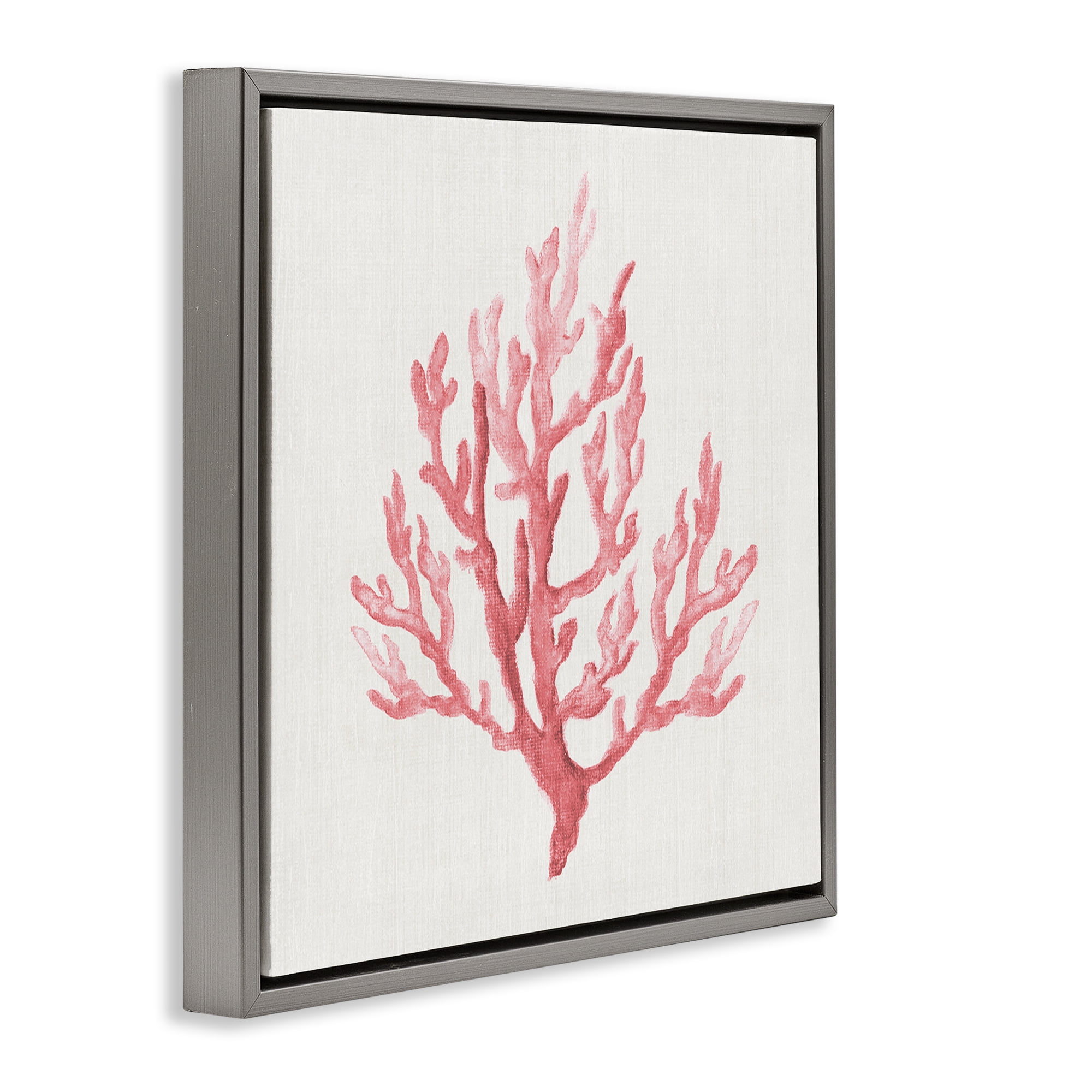 Stupell Industries Muted Pink Coral Branch Gray Framed Floater Canvas Wall Art, design by Janet Tava