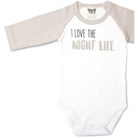 UPC: 0664843690509 | Pavilion – I Love The Night Life 3/4 Sleeve Light Gray Baby Bodysuit 12-24 Months