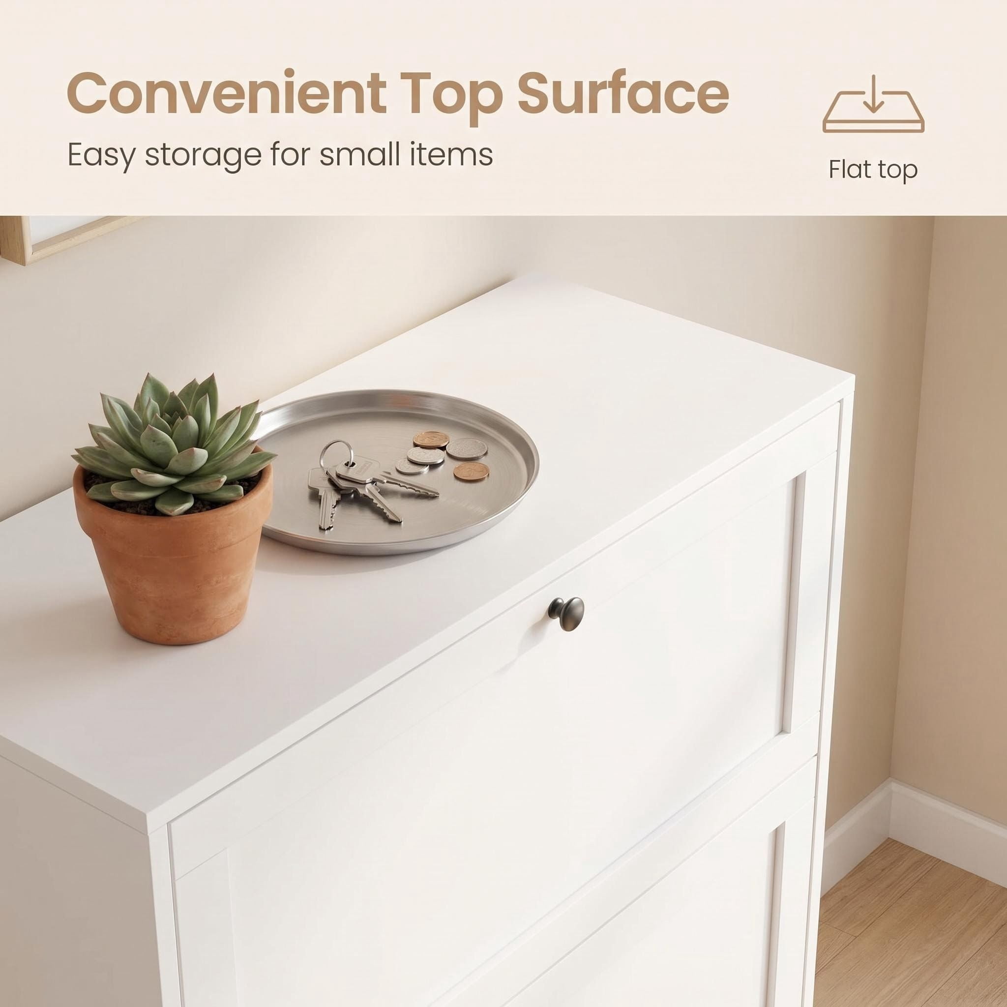 2-Tier Flip Drawer Shoe Storage Cabinet, Slim Space Saving White Shoe Organizer with Anti-Tipping Kit Vent Holes for Entryway Hallway Apartment, Holds 12-15 Pairs