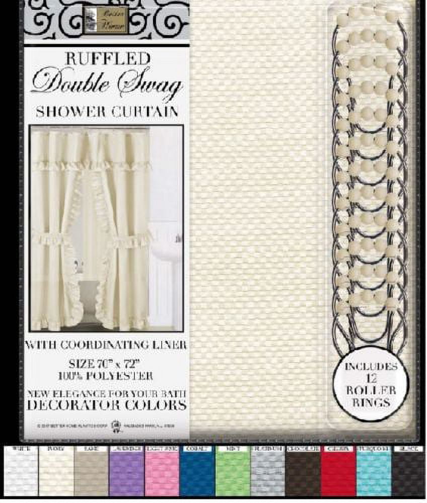MOSAIC DOUBLE SWAG FABRIC SHOWER CURTAIN, LINER AND 12 ROLLER HOOKS, BROWN