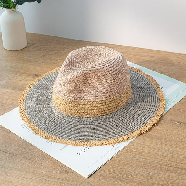 de moda, sombreros de vaquero de ala para verano, protección , accesorios Fedora de Panamá, vacaciones de jardinería para hom , Rosado Yinane Sombrero de paja de ala ancha