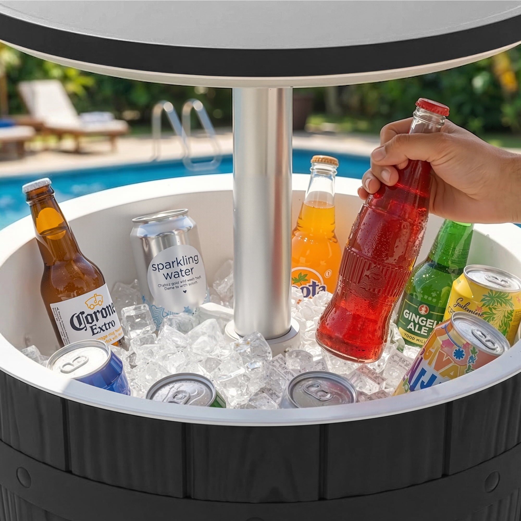 Fazzn  Outdoor Cooler Side Table - 3 in 1 - Designed for use as Outdoor Side Table, Patio Decor and Ice Chest.Black/Brown