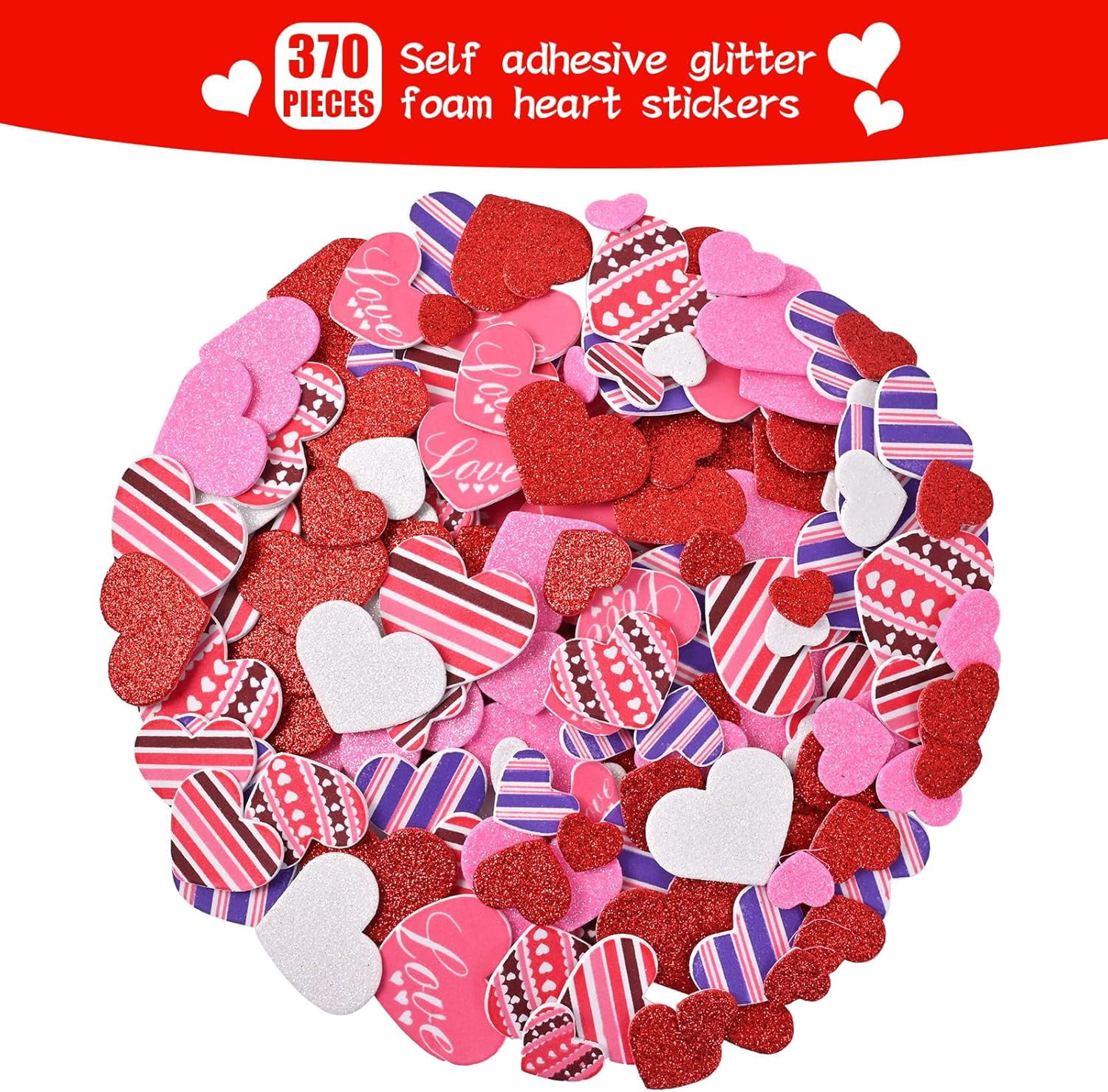 Valentine's Day Foam Heart Stickers Kit Includes Large Foam Hearts and Glitter Self-Adhesive Heart Stickers for DIY Craft Supplies