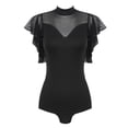 thumbnail image 3 of YONGHS Womens Mock Neck Ballet Dance Bodysuit Short Sleeve Cutout Back Dance Leotard Black L, 3 of 7