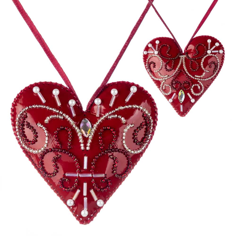 Bead embroidery kit on artificial leather Heart Christmas Ornament FLBB-136