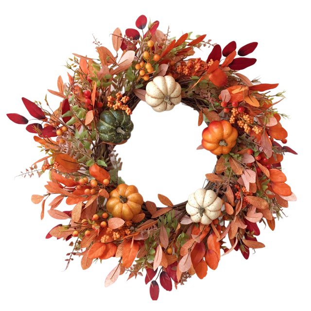 Corona de otoño para la puerta principal, decoración otoñal realista para Halloween. 40 centímetros