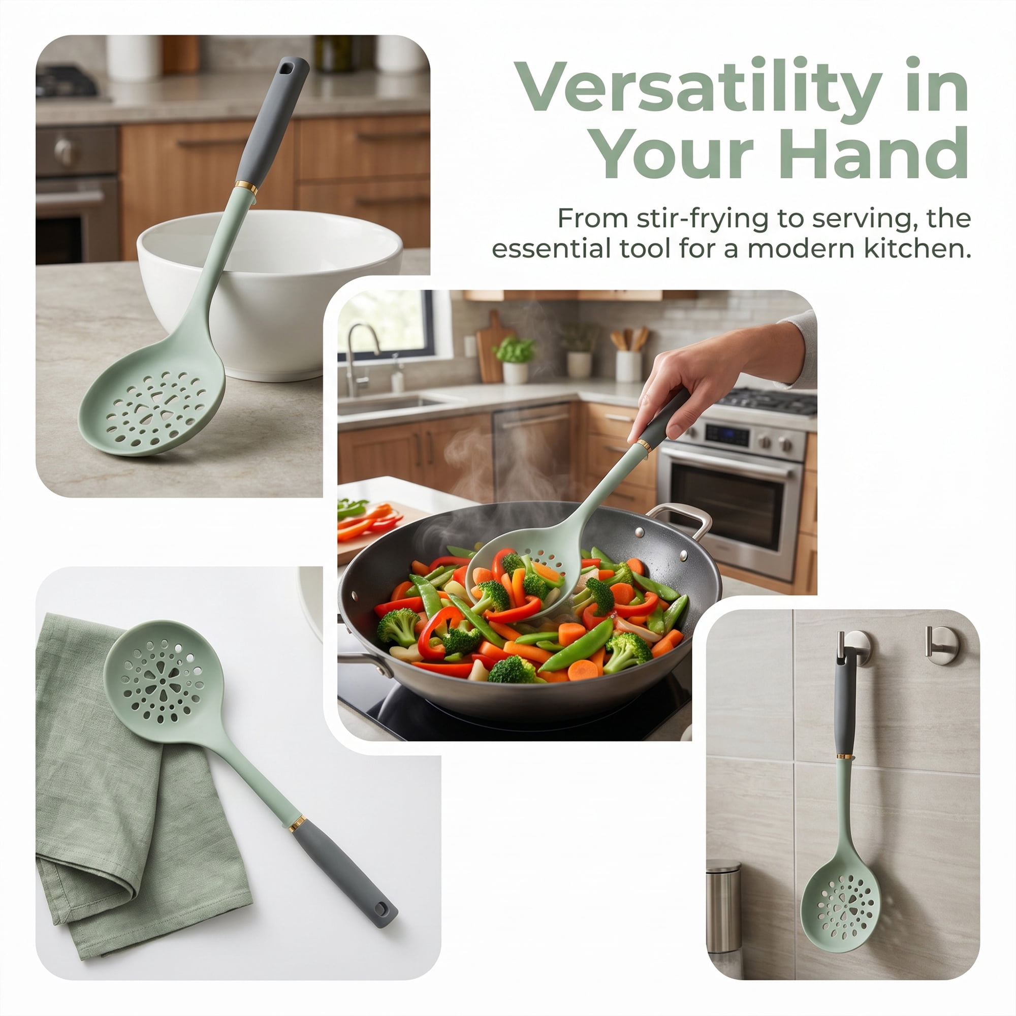 Unique Bargains Non Stick Safe Heat Resistant Ergonomic Utensil Slotted Green 14.2" x 4.1"