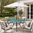 thumbnail image 2 of Round Outdoor Tablecloth with Umbrella Hole and Zipper, Teal Sunshine Sunflower Tablecloth with Elastic Waterproof, Pastoral Bees Farmhouse Floral Patio Table Covers for 36" - 44" Picnic Pool Tables, 2 of 9