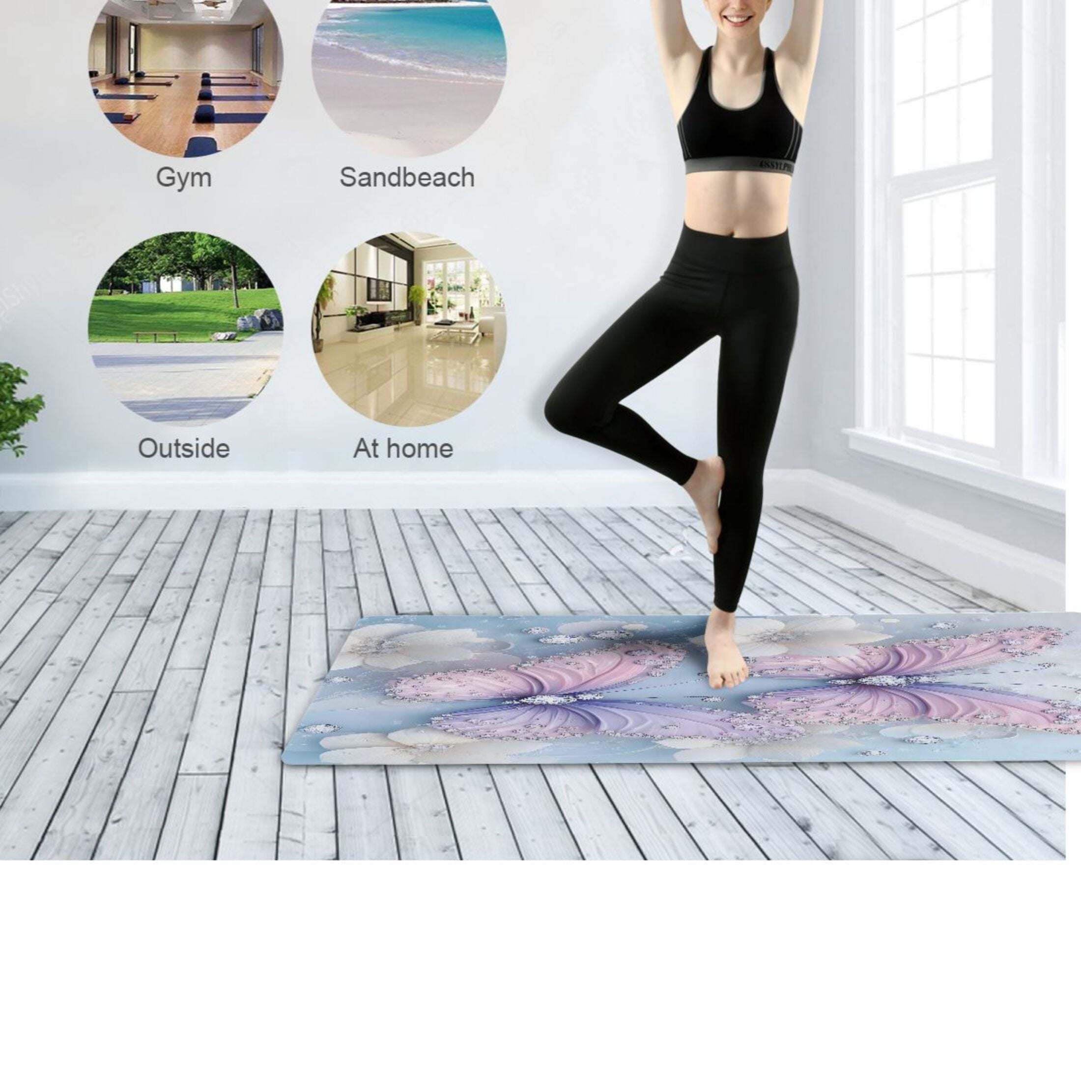 BZSMCE Yoga Mat Women Fitness Mat Pearl Blossom Butterfly Pattern