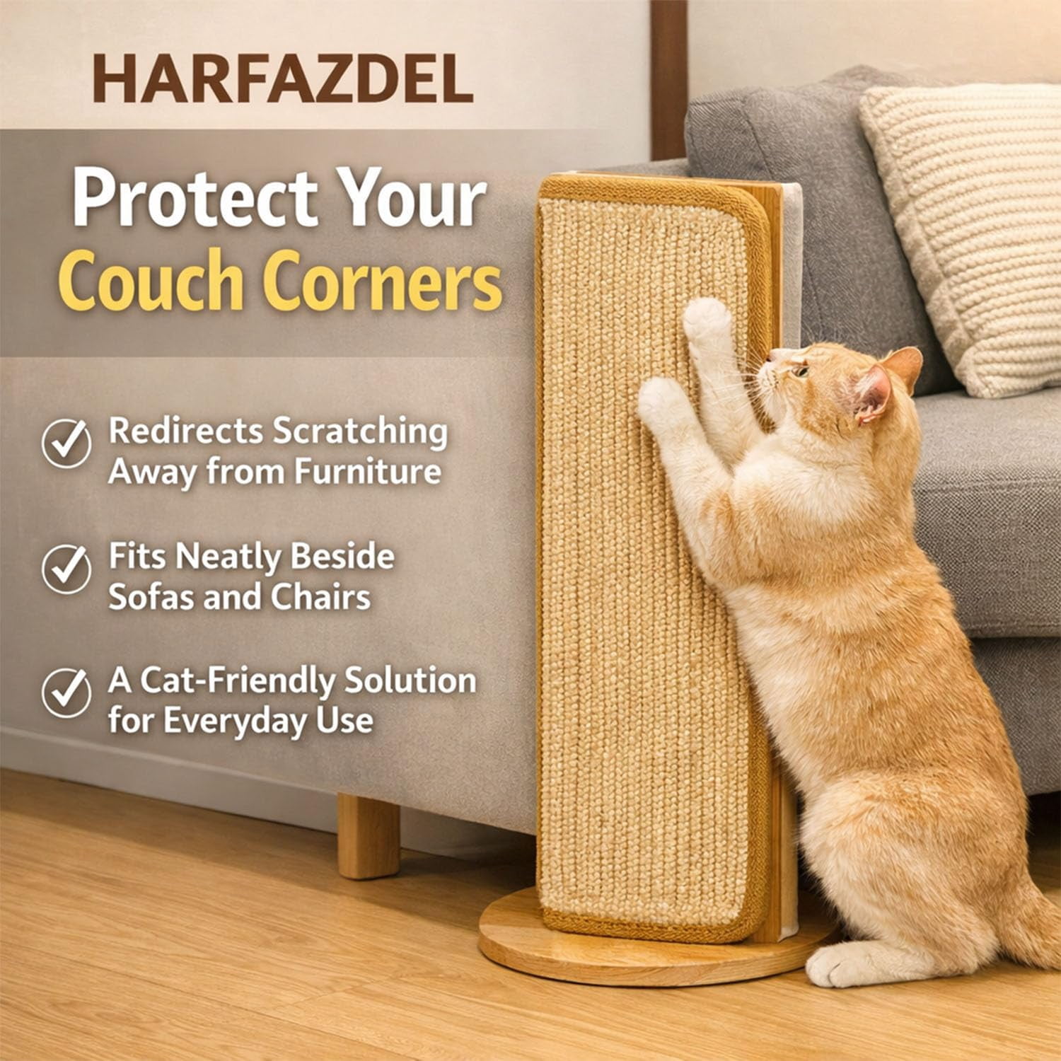 Couch Corner Cat Scratcher – Sisal Furniture Protector Pad for Couch Corner, Space Saving Scratching Board for Indoor Cats, Durable Home Pet Accessory