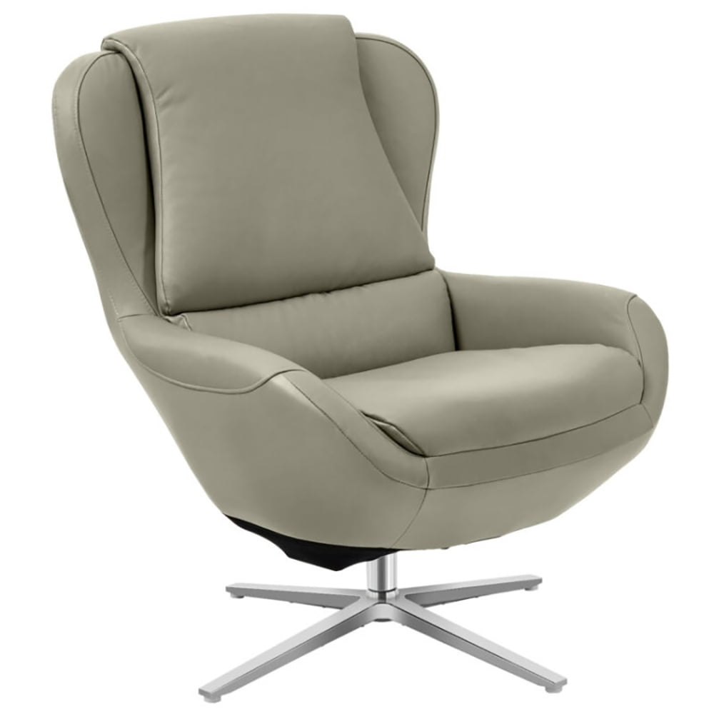 Finihen Leather Soft Upholstered Recliner with Ottoman Footrest, 360° Swivel Leather Lounge Chair with Ottoman and Aluminum Alloy Base, for Living Room, Bedroom, Gray Finihen Leather Soft Upholstered Recliner with Ottoman Footrest, 360° Swivel Leather Lounge Chair with Ottoman and Aluminum Alloy Base, for Living Room, Bedroom, Gray