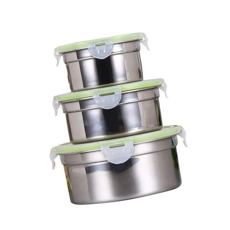 

3pcs Stainless Steel Preservation Boxes Set Refrigerator Sealing Bowls Food Container for Kitchen (10cm+12cm+14cm)