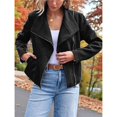 thumbnail image 6 of Women Faux Leather Jackets Suede Fall Fashion Outfits Winter Clothes Open Front Cropped Coat Outwear Black XL, 6 of 8