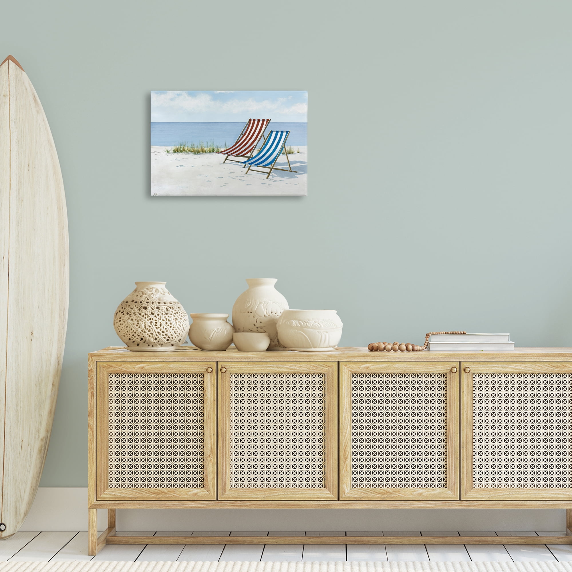 Stupell Industries Serene Beach Chairs Landscape Painting Gallery Wrapped Canvas Art Print Wall Art, 24 x 16