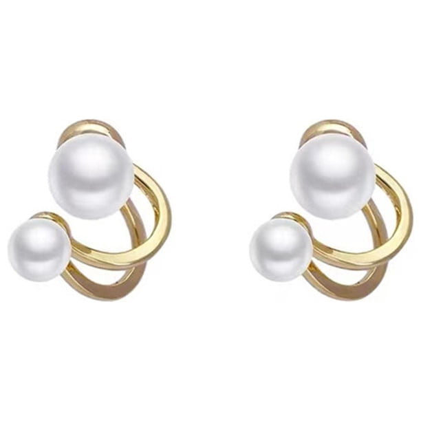 Pendientes de doble lazo de perlas Nueva delicada y versátil Pendientes de plata 925 pin
