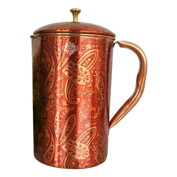 Indian Art Villa Copper Printed Paisley Design Jug, Red, Drinkware, 50.7 oz