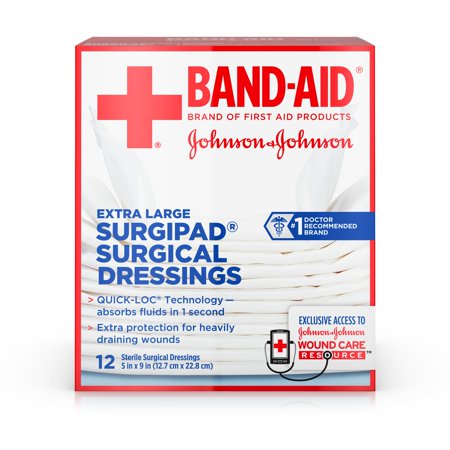 Occlusive Wound Dressing - Band-Aid Brand of First Aid Products Surgipad Surgical Dressings for Heavily Draining Wounds, 5 Inches by 9 Inches, 12 Count