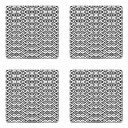 

Damask Coaster Set of 4 Classic Victorian Baroque Mosaic Style Rococo Vintage Renaissance Motif Square Hardboard Gloss Coasters Standard Size Charcoal Grey and White by Ambesonne